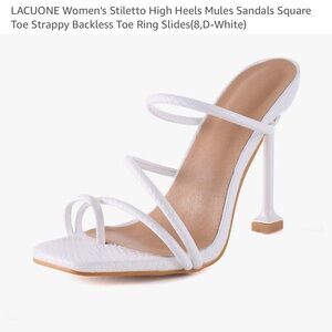 Women's Stiletto High Heel Sandals Square Toe Strappy Backless Toe Ring Slides